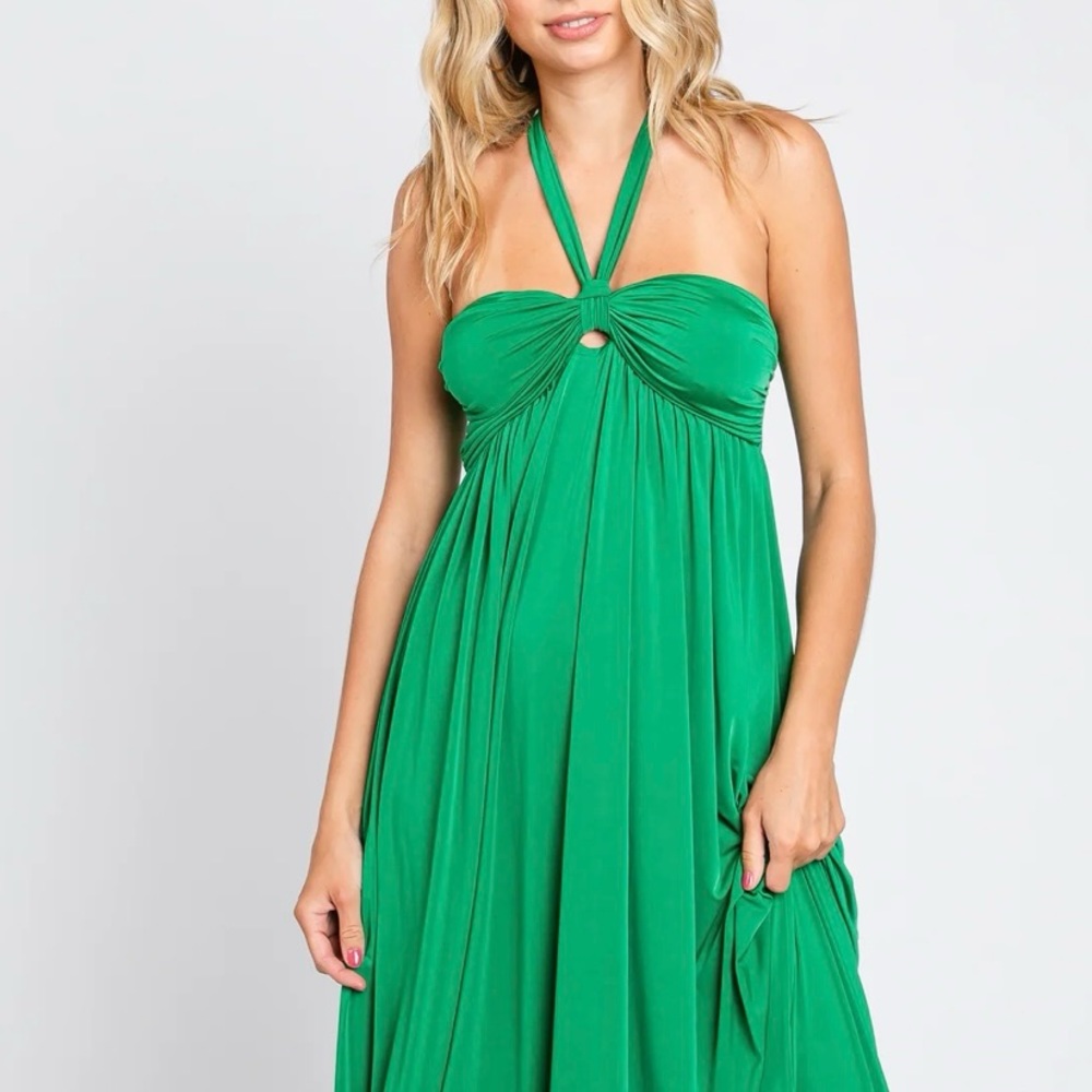 Green Front Knot Halter maternity dress